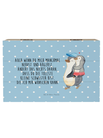 Mr. & Mrs. Panda Holzkiste Pinguin Kleine Schwester mit Spruch in Blau Pastell