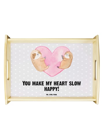 Mr. & Mrs. Panda Servier Tablett Faultiere Herz mit Spruch in Grau Pastell