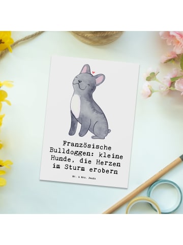 Mr. & Mrs. Panda Postkarte Französische Bulldogge mit Spruch in Weiß
