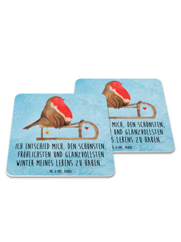 Mr. & Mrs. Panda Coaster Rotkehlchen Schlitten mit Spruch in Eisblau