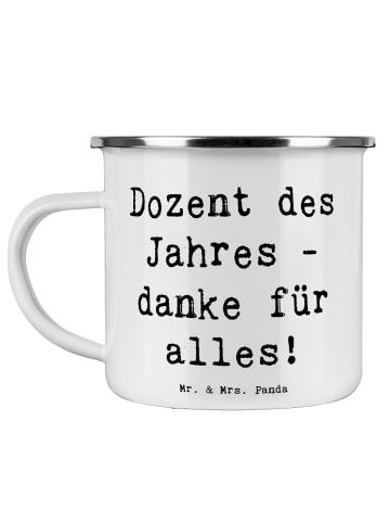 Mr. & Mrs. Panda Becher Emaille Spruch Dozent des Jahres mit Spruch in Weiß