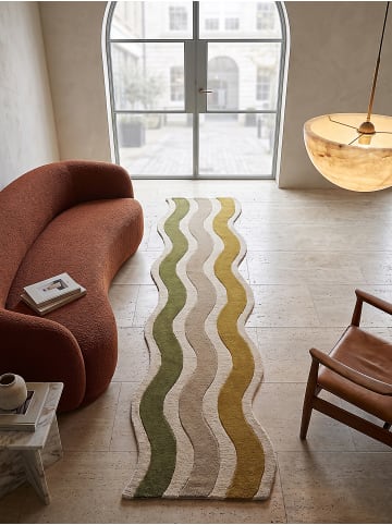 KADIMA DESIGN Wollteppich fussbodenheizung-geeignet MONNOW Wellenstreifen in Erdtöne-Grün