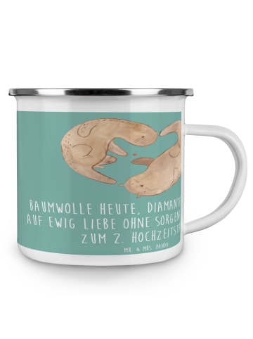 Mr. & Mrs. Panda Kaffeetasse 2. Hochzeitstag Baumwollhochzeit mi... in Meeresbrise