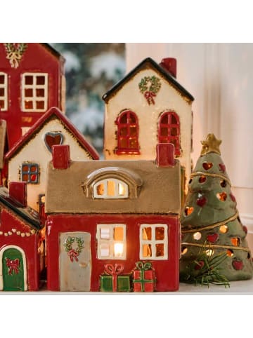 IB Laursen Lichthaus STILLENAT Rot mit Türkranz und Geschenke 14 cm