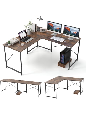 COSTWAY Schreibtisch L-Form in Braun