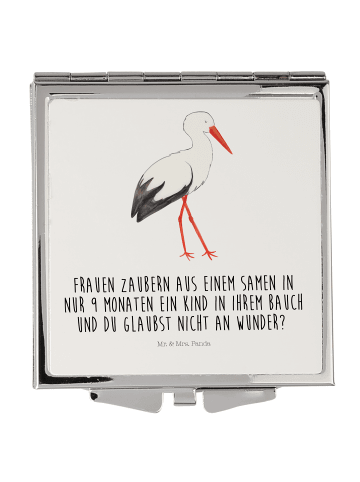 Mr. & Mrs. Panda Kosmetikspiegel Storch mit Spruch in Weiß