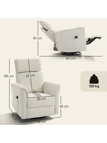 HOMCOM Relaxsessel in Cremeweiß 91L x 78B x 105H cm