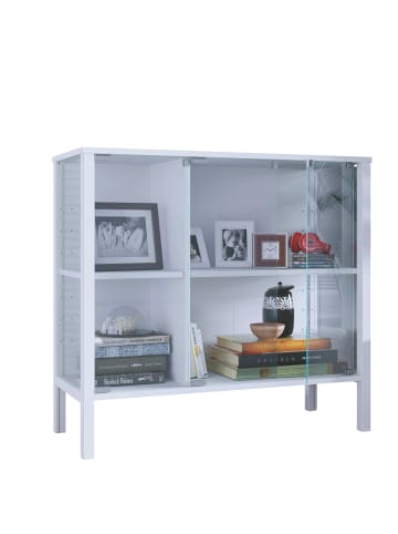VCM  Glasvitrine Jensol mit ESG Glas Kommode stehend in Weiß