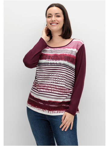sheego Langarmshirt in aubergine gestreift