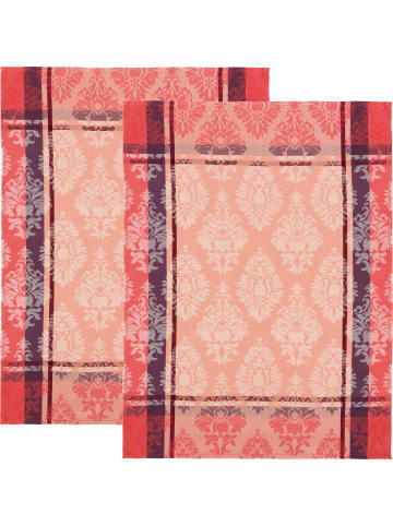 Erwin Müller Jacquard, Halbleinen, Leinen / Halbleinen Geschirrtuch 2er-Pack in koralle