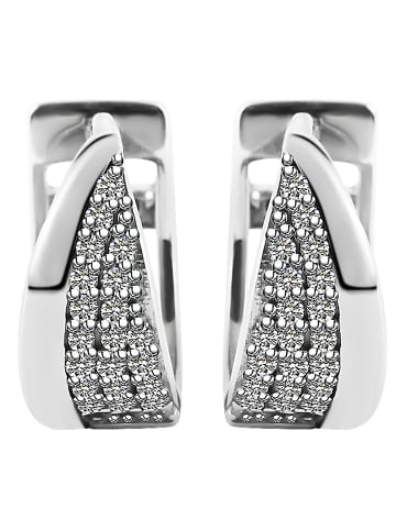 Adeliás Damen Ohrringe – Klappcreole aus 925 Silber mit Zirkonia in silber