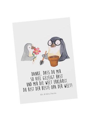 Mr. & Mrs. Panda Grußkarte Pinguin Opa Blumen pflanzen mit Spruch in Weiß