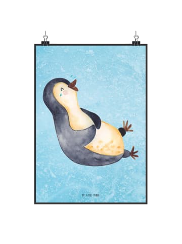 Mr. & Mrs. Panda Poster Pinguin Lachen ohne Spruch in Eisblau