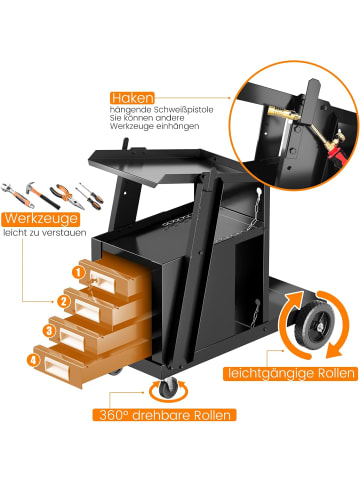 COSTWAY Schweißwagen mit 4 Schubladen & Gasflaschenhalter in Schwarz