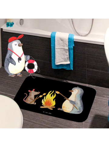 Mr. & Mrs. Panda Duschmatte Pinguin Lagerfeuer ohne Spruch in Schwarz
