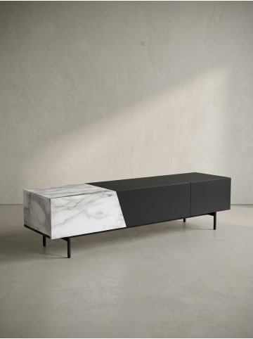 KADIMA DESIGN Lowboard Schwarz mit Marmor-Dekor in Weiß 150x40x40 TV-Kommode in Weiß-Schwarz