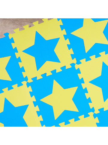 relaxdays 9x Puzzlematte Sterne in Blau/ Gelb