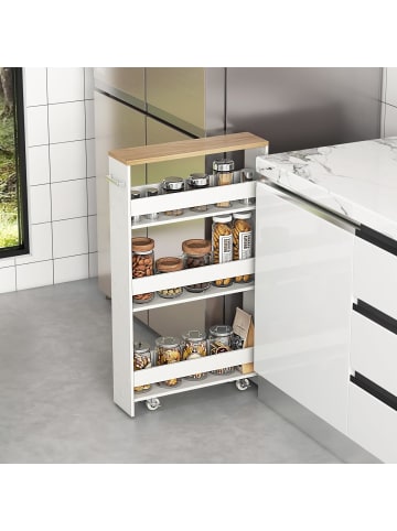 COSTWAY 4 Ebenen Nischenregal auf Rollen in Weiß