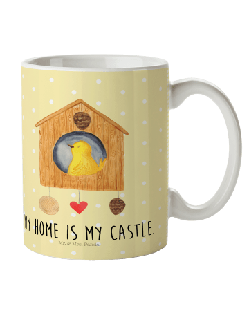 Mr. & Mrs. Panda Trinkbecher Vogel Haus mit Spruch in Gelb Pastell