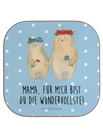 Mr. & Mrs. Panda Untersetzer Bären mit Blumenkranz mit Spruch in Blau Pastell