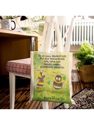 Mr. & Mrs. Panda Einkaufstüte Hummeln Kleeblatt Design mit Spruch in Weiß