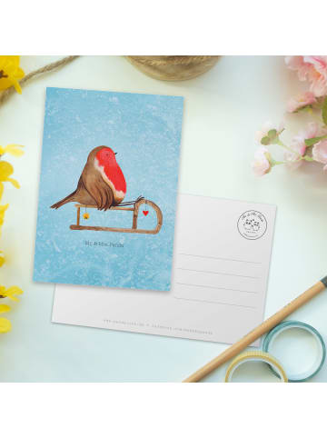 Mr. & Mrs. Panda Grußkarte Rotkehlchen Schlitten ohne Spruch in Eisblau