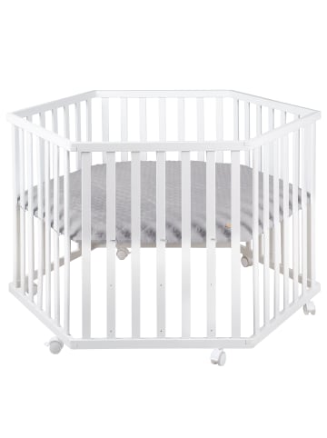 roba Laufgitter 6-eckig Holz weiß 3-fach höhenverstellbar inkl. Einlage