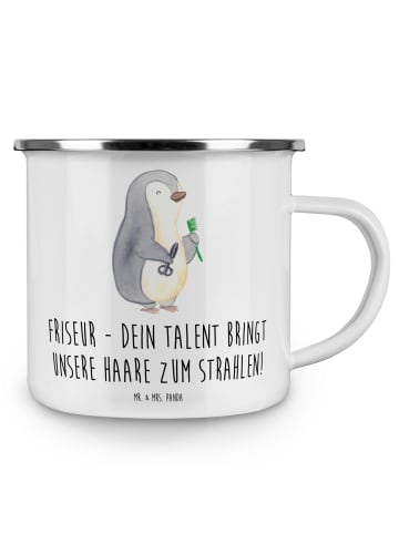 Mr. & Mrs. Panda Metalltasse Friseur Talent mit Spruch in Weiß