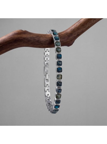 Holzkern Herrenarmband Edelstahl Peppered Labradorit/Silberfarben