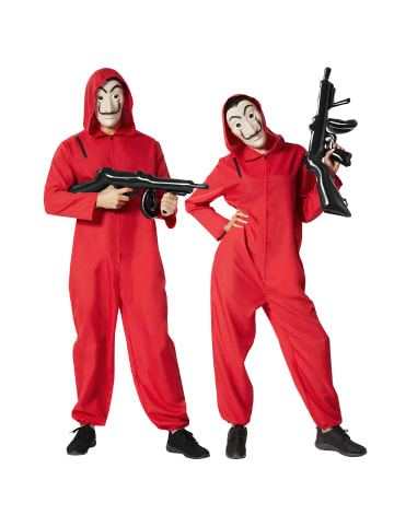 tectake Unisexkostüm  maskierte Bankräuber  Kultiges Design: Roter Overall mit ikonische
