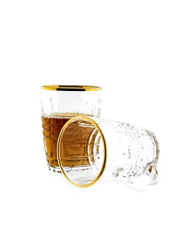 COFI 1453 6er Gläser-Set mit Henkel Gold Umrandung 203 ml Transparent mit Muster in Transparent