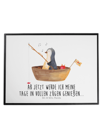 Mr. & Mrs. Panda Schreibunterlage Pinguin Angelboot mit Spruch in Weiß