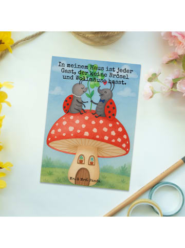 Mr. & Mrs. Panda Postkarte Marienkäfer Fliegenpilz Design mit Sp... in Weiß