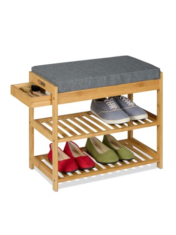 relaxdays Schuhbank in Natur/ Grau - (B)55 x (H)49 x (T)30 cm