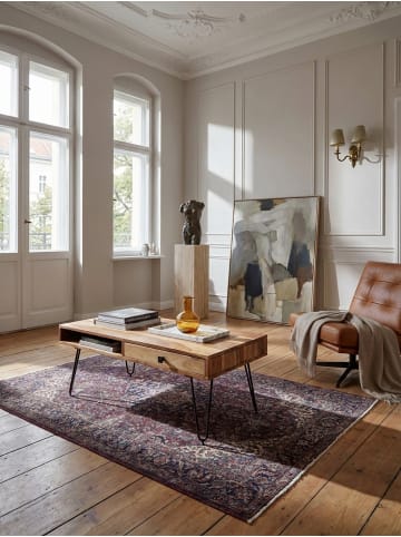 KADIMA DESIGN Couchtisch Akazie | Schubfächer, 110cm breit, Metallfüße, Massiv in Beige