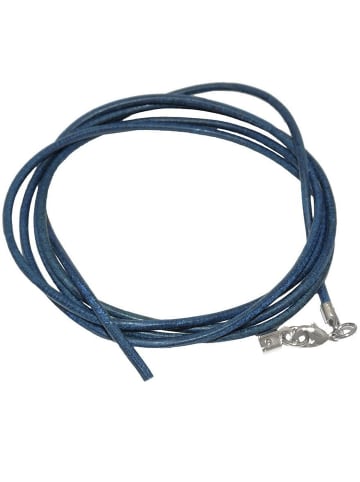 Gallay Lederband Rundschnur Rindleder 2mm blau gefärbt mit 1x Verschluss silberfarbig ca. 1m in blau