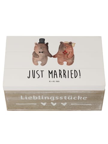 Mr. & Mrs. Panda Holzkiste Bär Heirat mit Spruch in Weiß