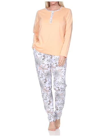 NORMANN Pyjama Schlafanzug langarm Hose floralem print in apricot
