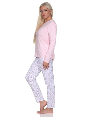 NORMANN Verspielte langarm Schlafanzug Pyjama floralen Muster in rosa
