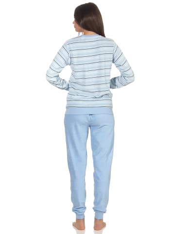NORMANN Frottee Pyjama langarm Bündchen Streifen - 49894 in hellblau