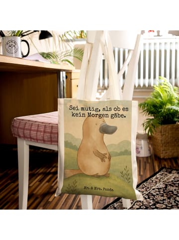 Mr. & Mrs. Panda Shopper Schnabeltier Mut Design mit Spruch in Weiß