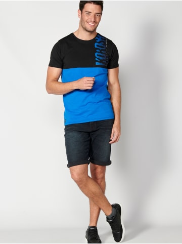 KOROSHI Kurzarm T-Shirt in blau