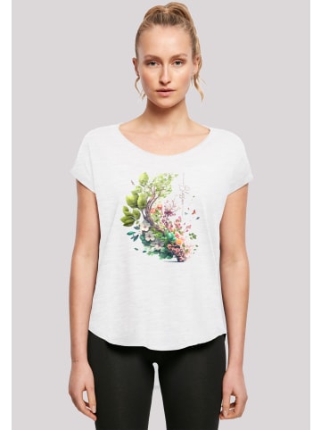 F4NT4STIC Long Cut T-Shirt Baum mit Blumen in weiß