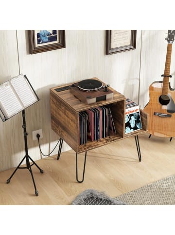 COSTWAY Beistelltisch mit Ladestation in Braun