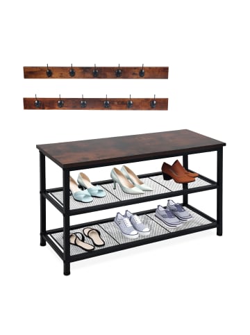 relaxdays 3-tlg. Schuhregal-Set in Schwarz/ Dunkelbraun - (B)80 x (H)45 x (T)30 cm
