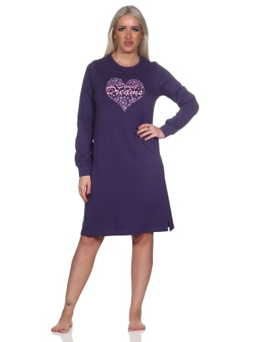 NORMANN langarm Nachthemd Bündchen Herz - 82015 in lila