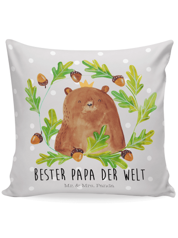 Mr. & Mrs. Panda Dekokissen Bär König mit Spruch in Grau Pastell