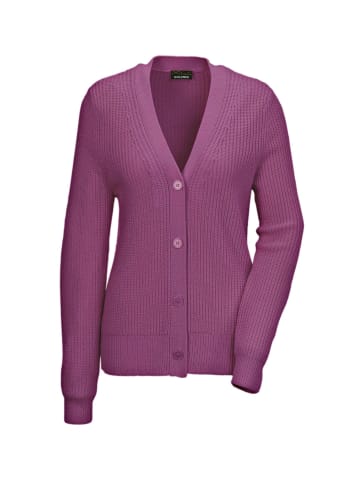 GOLDNER Kurzgröße:  Strickjacke Cardigan, hochwertige Rippenstruktur in maulbeere
