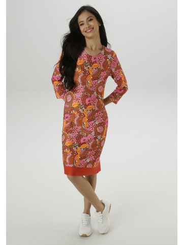 Aniston SELECTED Jerseykleid in orange-rosa-offwhite-rostbraun-khaki