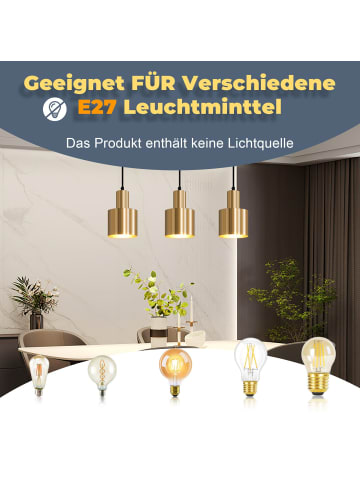 ZMH Pendelleuchte in gold 3-flammige E27 Vintage Esszimmerlampe